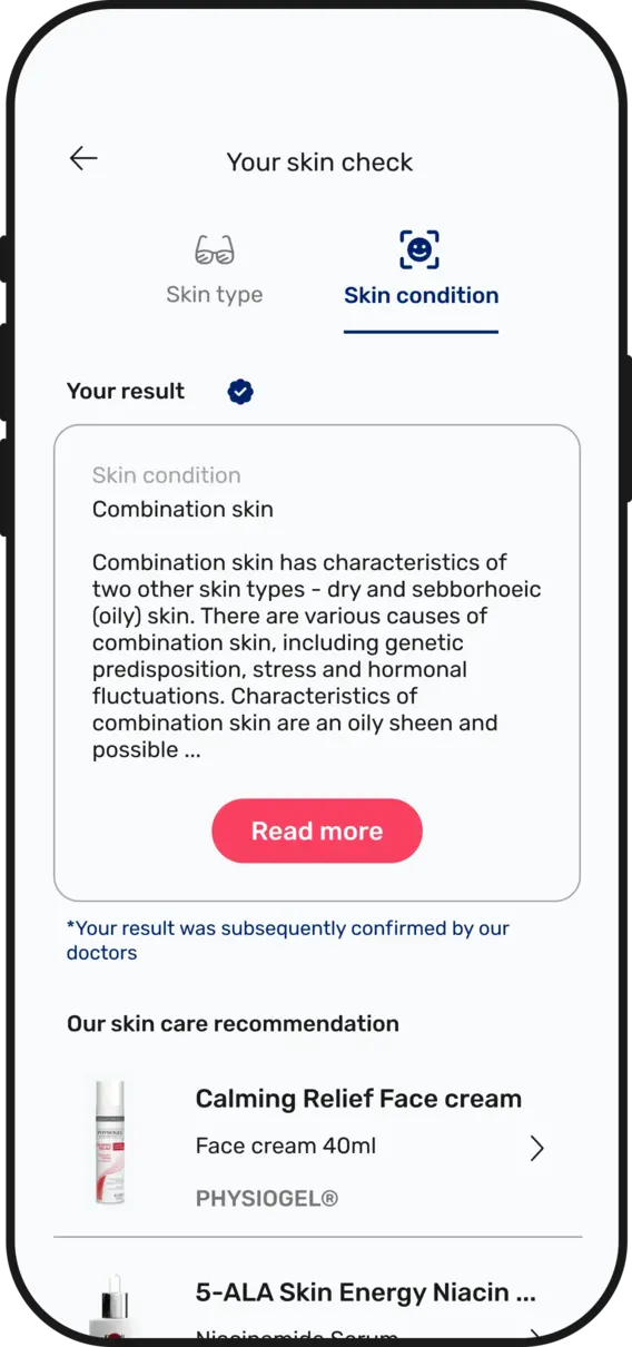 Results Screen of our AI Skin Check