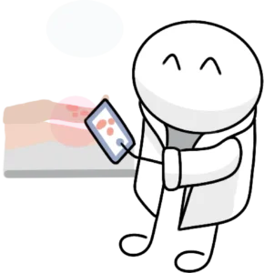 Schematische Darstellung unseres Maskottchens und der Hautanalyse