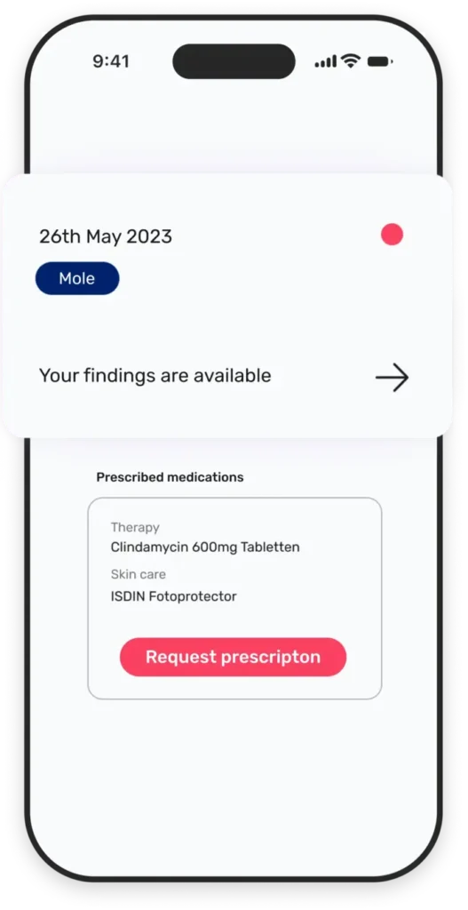 In-App screen with your dermatological findings