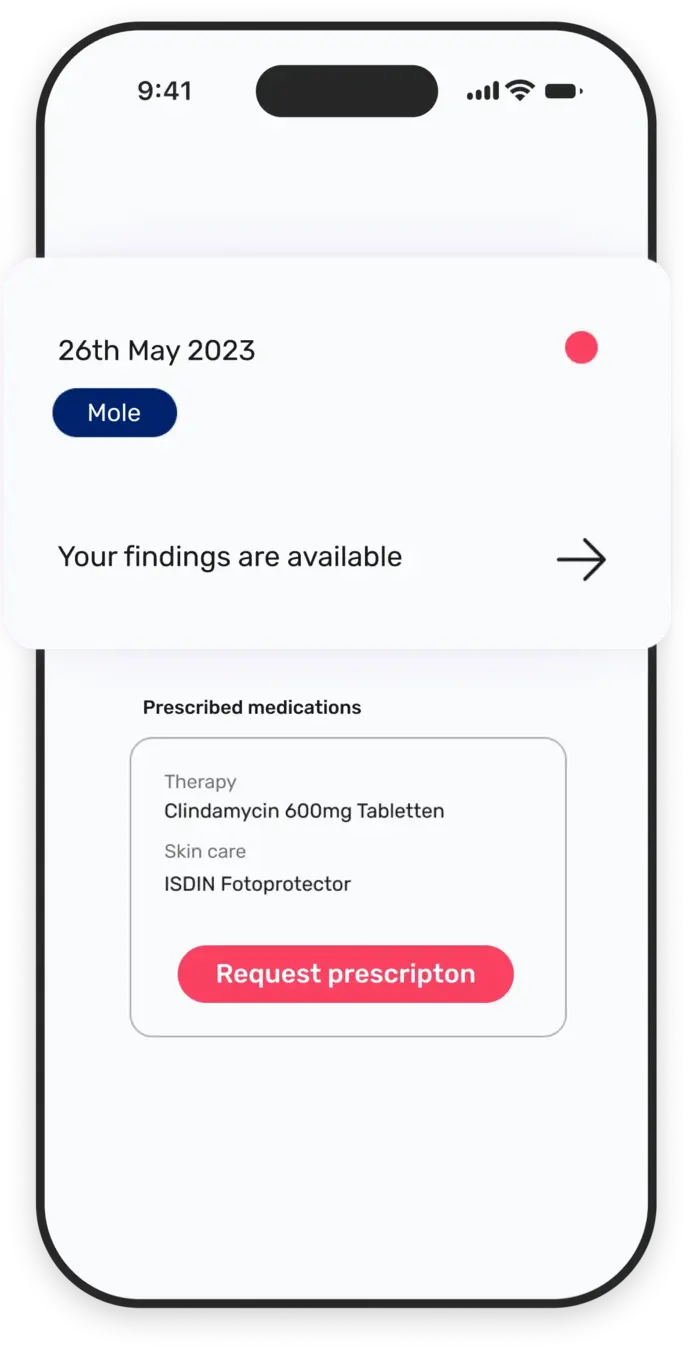 In-App screen with your dermatological findings