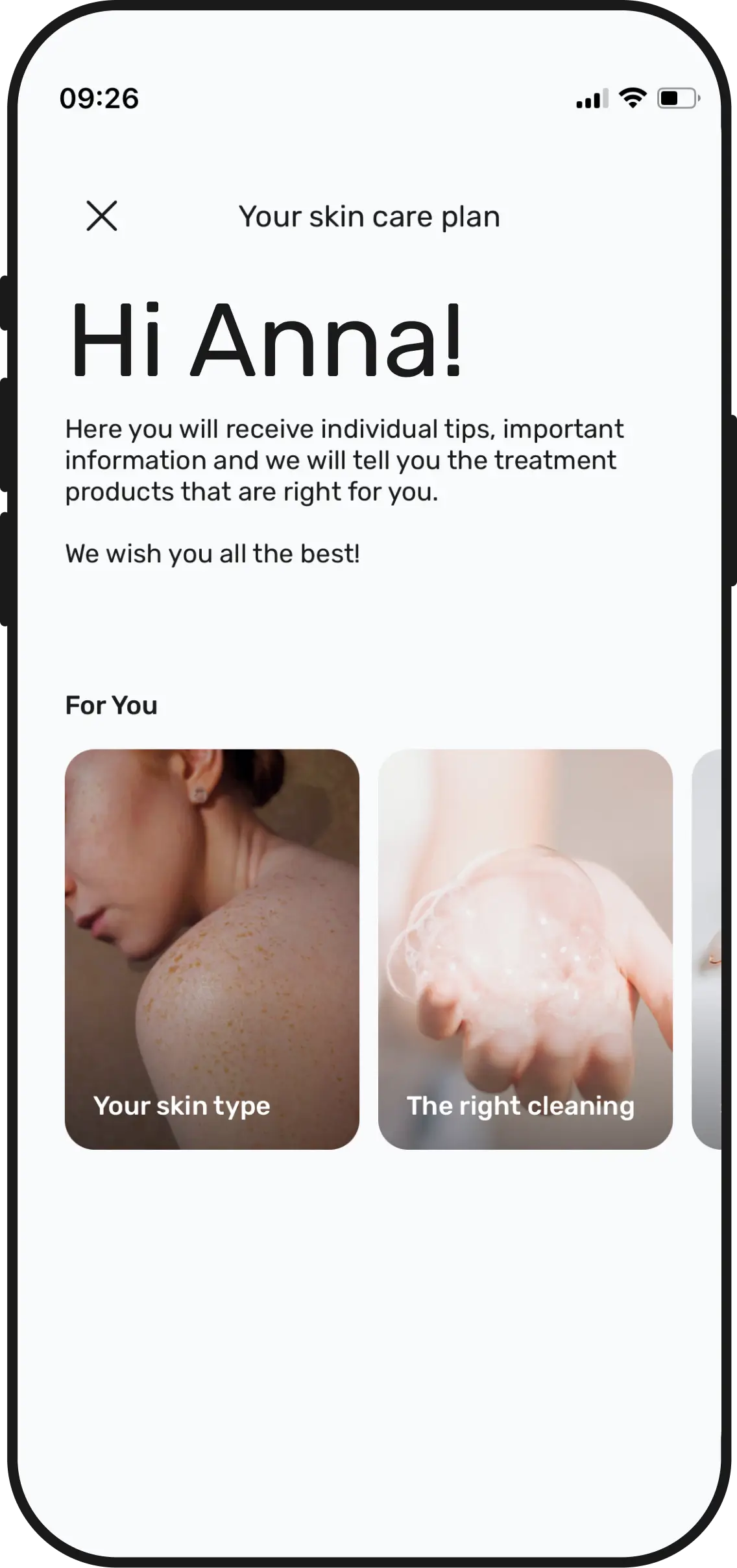 In-App Screen of our skincare plan